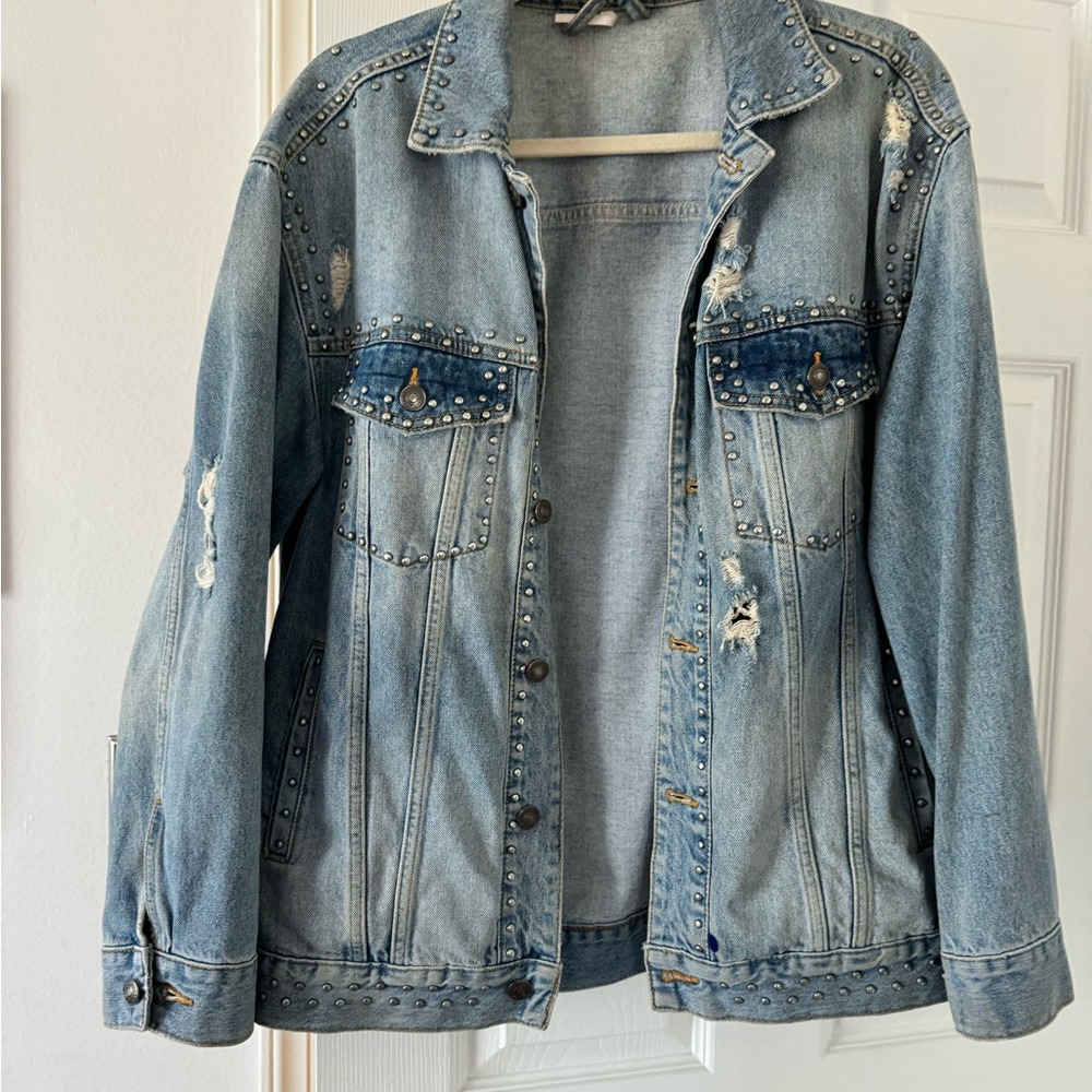 Free People Denim Jacket Oversized with Studs. Size small